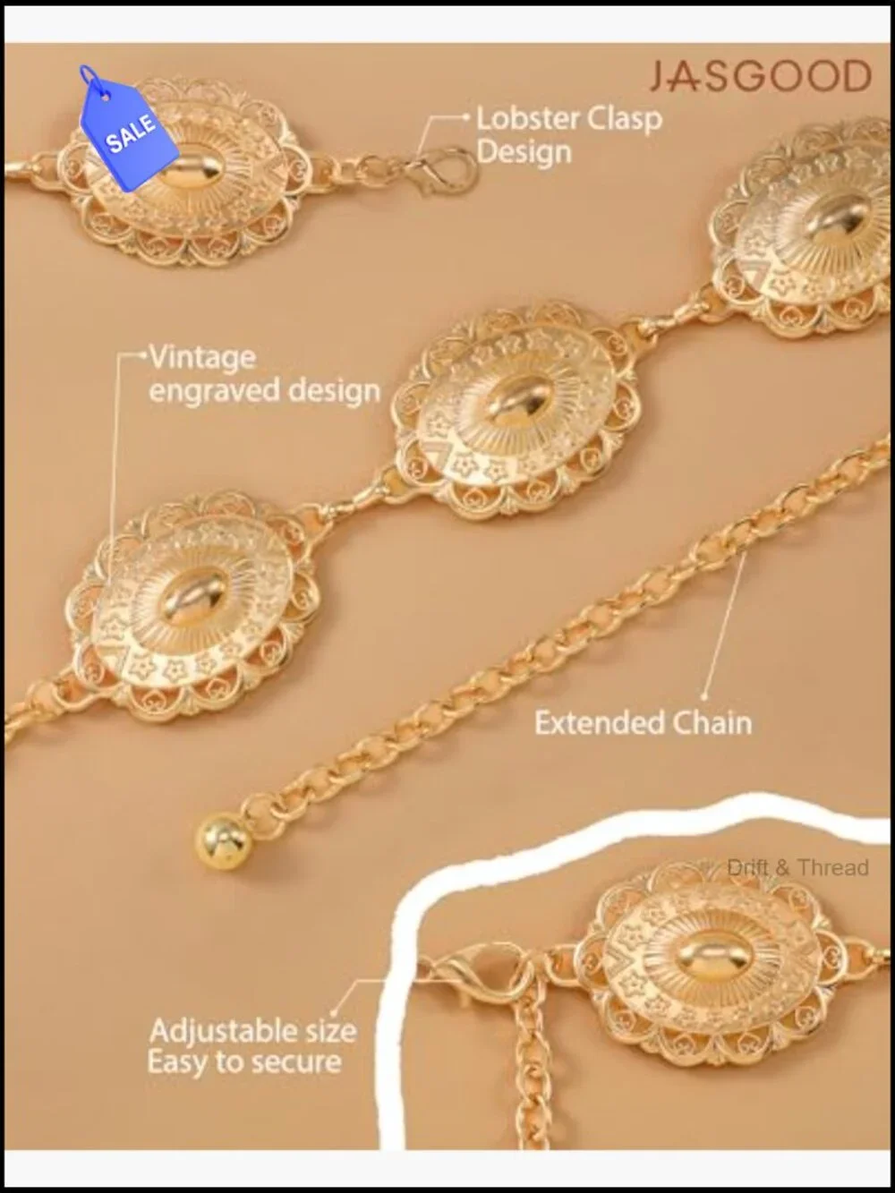 Metal Chain Belt for Women Cowgirl Western Boho Concho Belt for Dresses Jeans